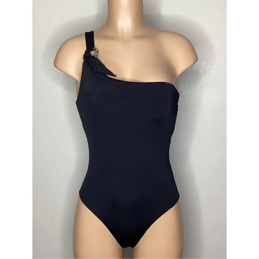 New. Seafolly black one shoulder swimsuit. Size 8. Retails $148
